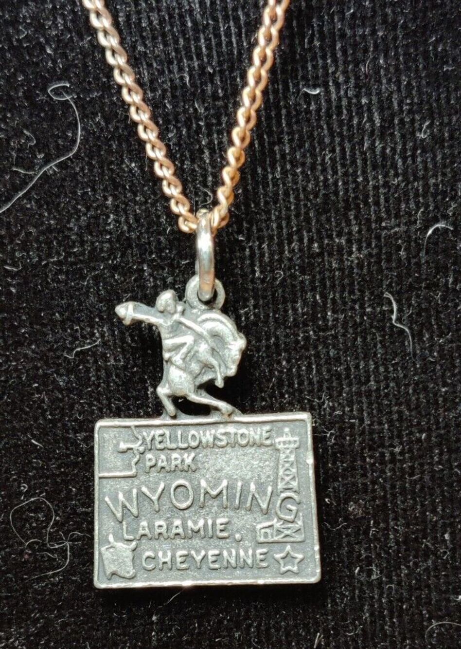 Vintage Wyoming Yellowstone Charm-Pendant With Chain-Made In USA